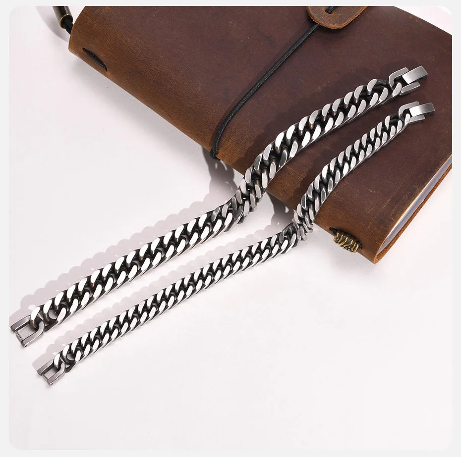 Vintage Grey Stainless Steel Cuban Chain Bracelets