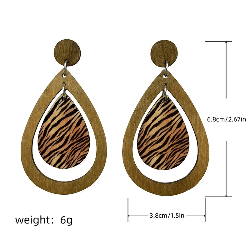 Bohemian Water Wave Pattern Wooden Earrings