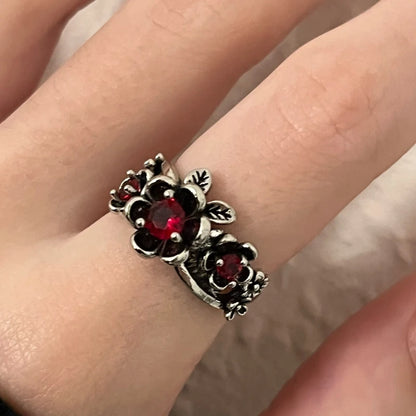 Vintage Bohemian Style Red Flower Crystal Rings