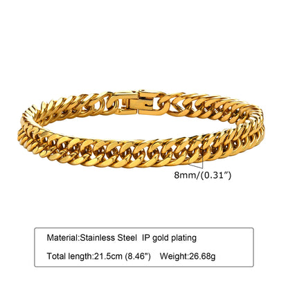 Stainless Double Curb Chain Bracelets 8-15mm