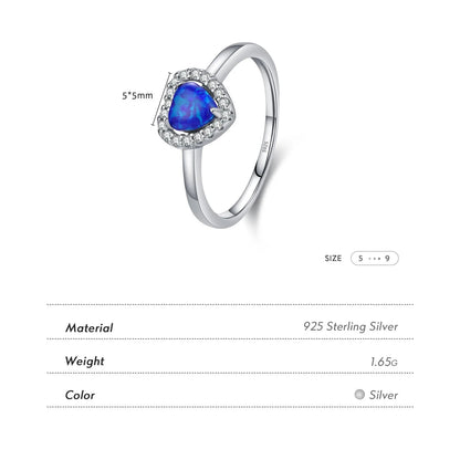 925 Sterling Silver Blue Heart Ring