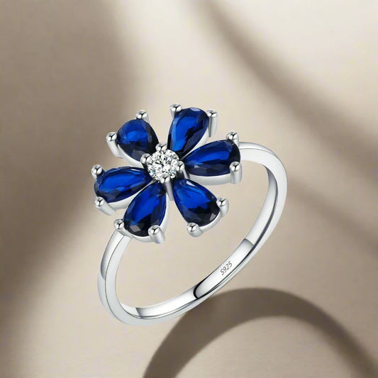 925 Sterling Silver Royal Blue Flower Ring