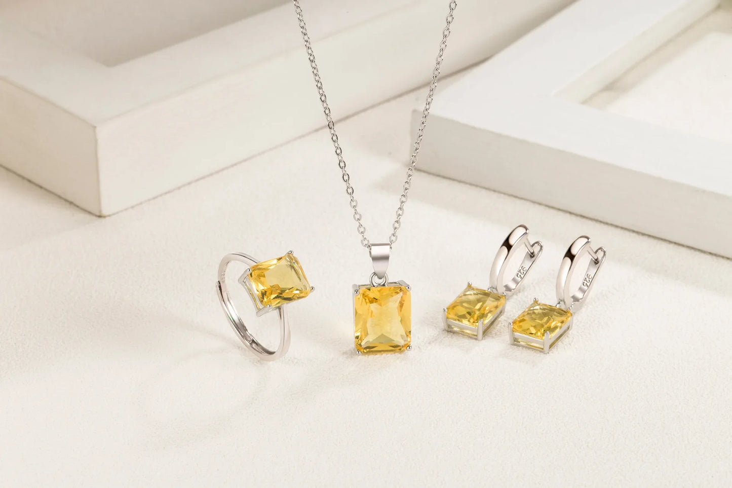 CZ Ring, Pendant Necklace And Earrings Set (5 Color Choice)