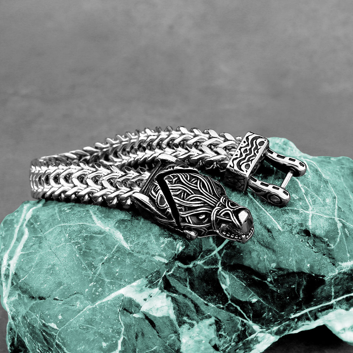 Stainless Steel Viking Wolf Head Bracelet