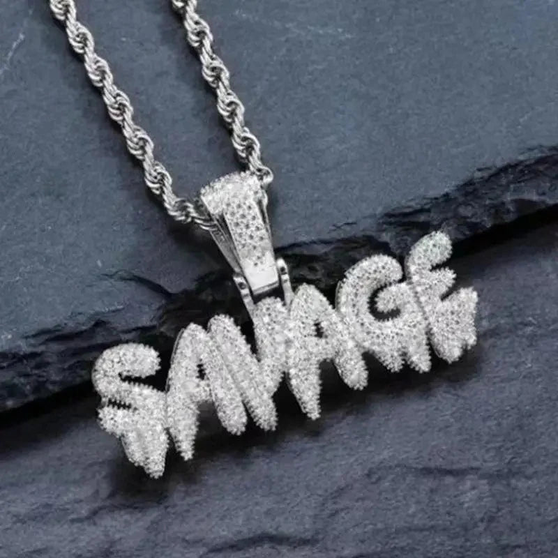 Hip Hop Iced Out Savage Pendant Necklace