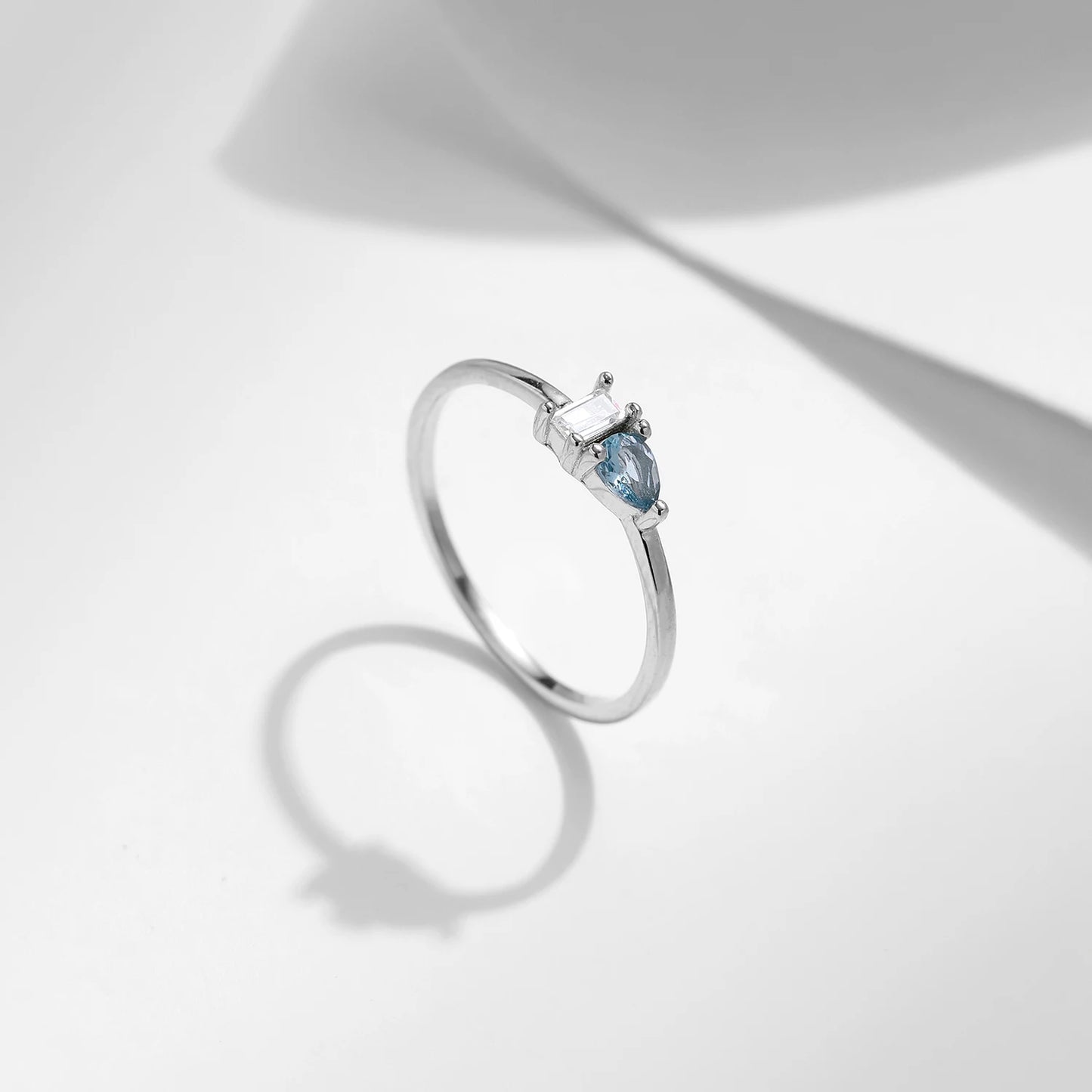 925 Sterling Silver Classic Blue Water Drop CZ Ring