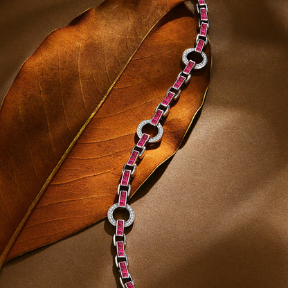 925 Sterling Silver Created Ruby Gemstone Bracelet