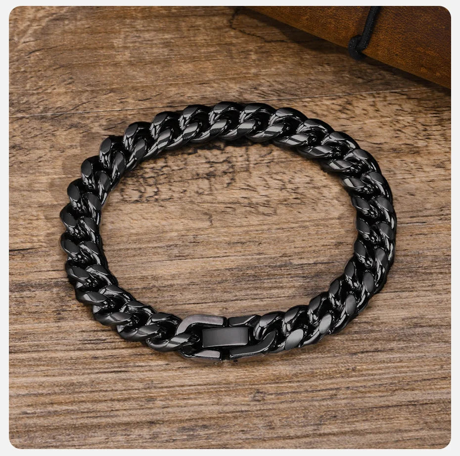 3 Color Choice 8-12mm Bold Curb Chain Stainless Steel Bracelets