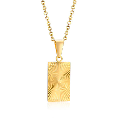 Men Necklace Gold Plated,Embossing Radiation Rectangle Pendant, Stainless Steel Sunburst Charm Necklaces Jewelry