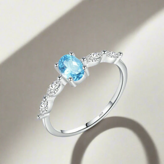 925 Sterling Silver Sea Blue Oval CZ Ring