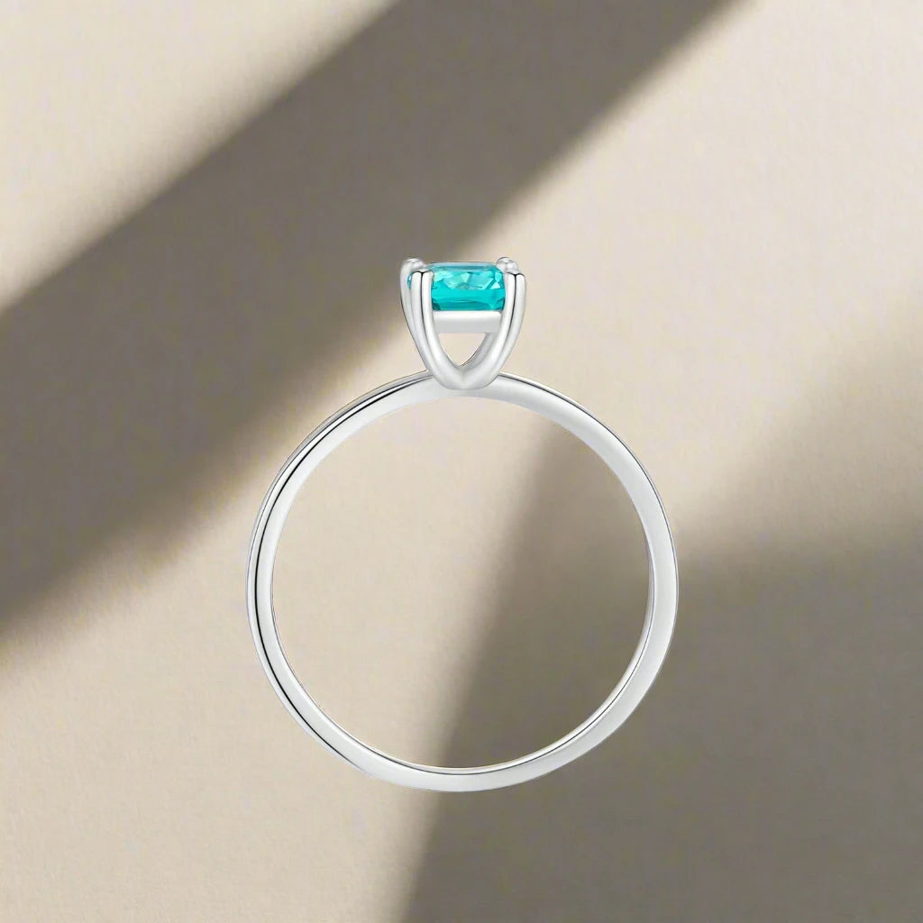 925 Sterling Silver Paraiba Color Square Zirconia Ring