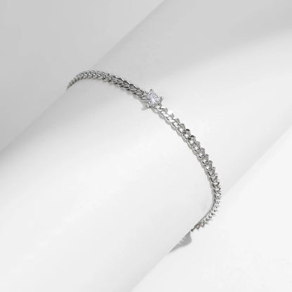 925 Sterling Silver Heart Clear CZ Chain Bracelet