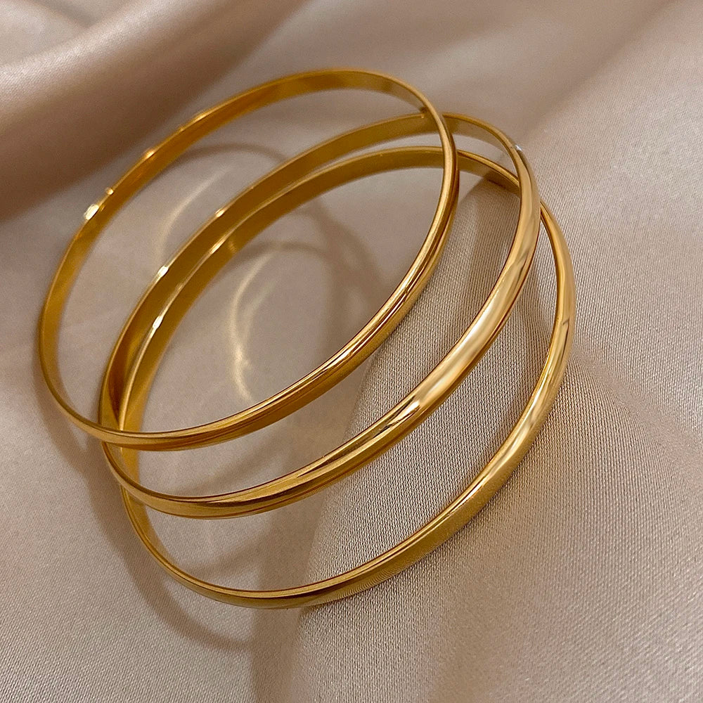 3pcs Glossy 18K Gold Plated Stainless Steel Bangles