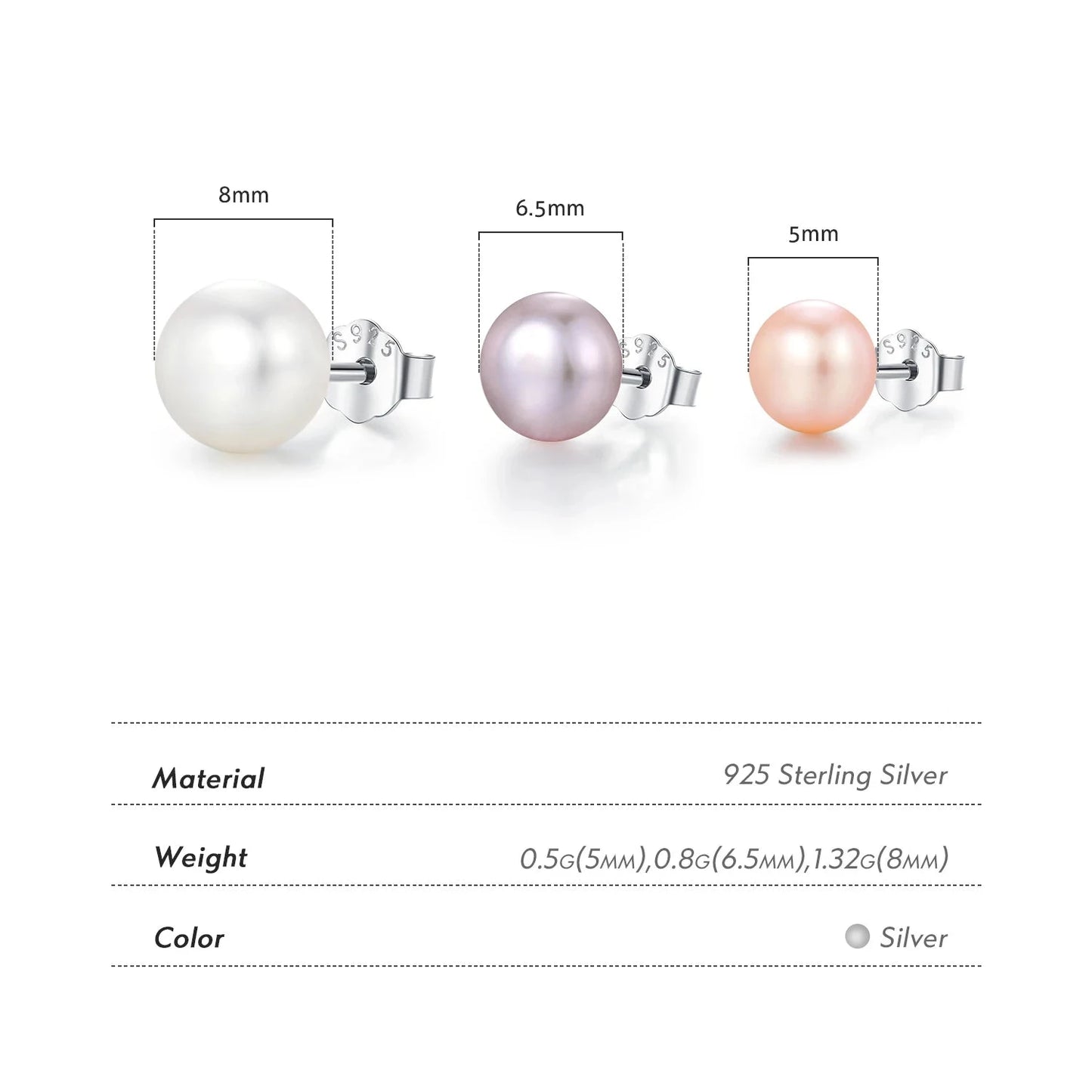 Natural Freshwater Pearls Stud Earrings 925 Sterling Silver (Multiple Color Pearls)