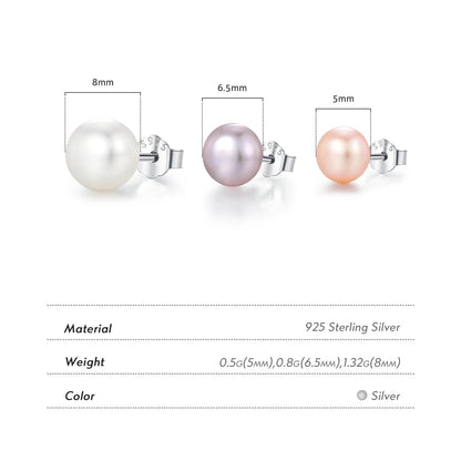 Natural Freshwater Pearls Stud Earrings 925 Sterling Silver (Multiple Color Pearls)