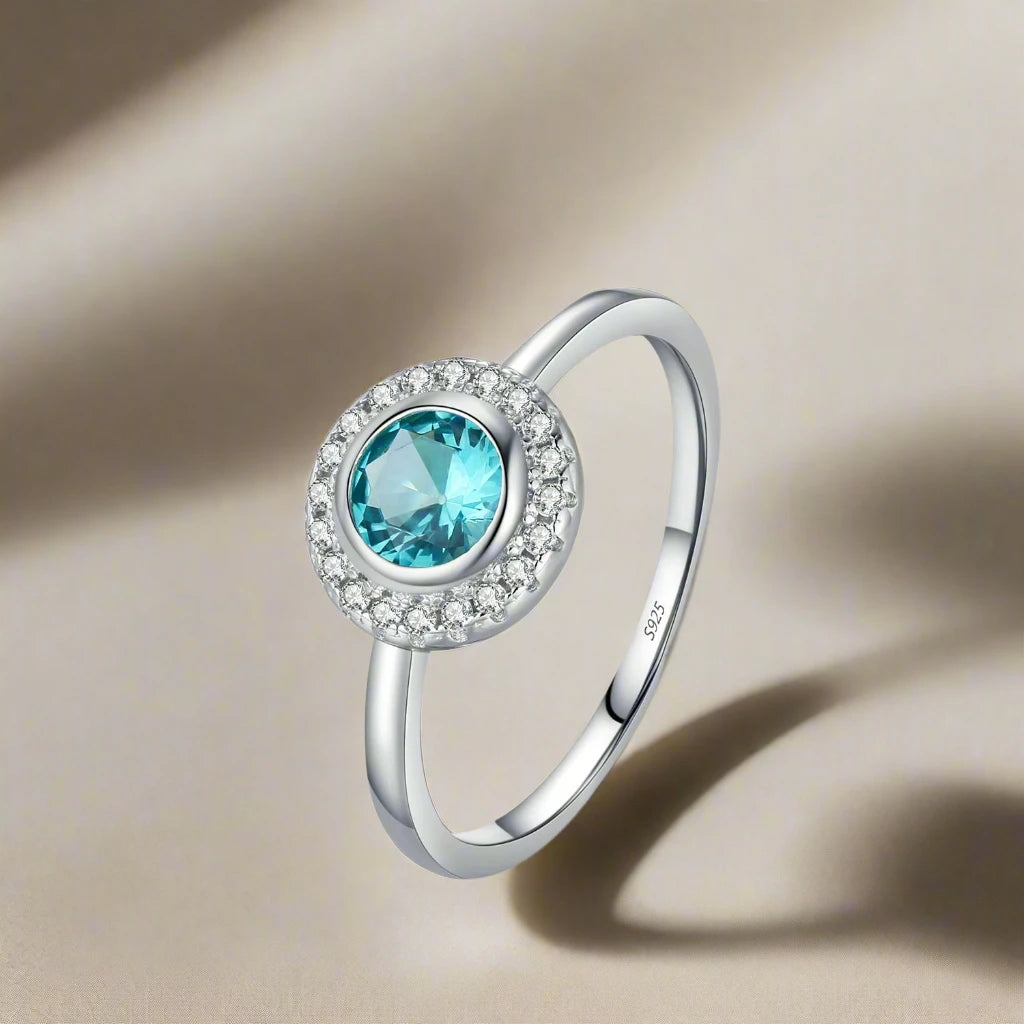 MODIAN 925 Sterling Silver Round Paraiba Color Cubic Zirconia