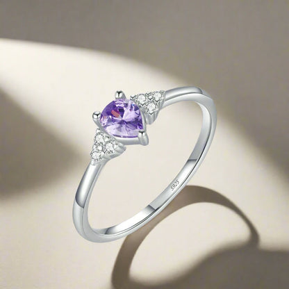 925 Sterling Silver Water Drop Purple Cubic Zirconia Ring