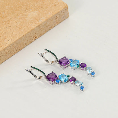 925 Sterling Silver Multi Color Natural Stones Drop Earrings