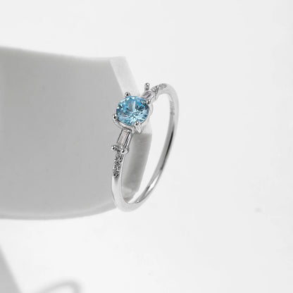 925 Sterling Silver Classic Round Light Blue Cubic Zirconia