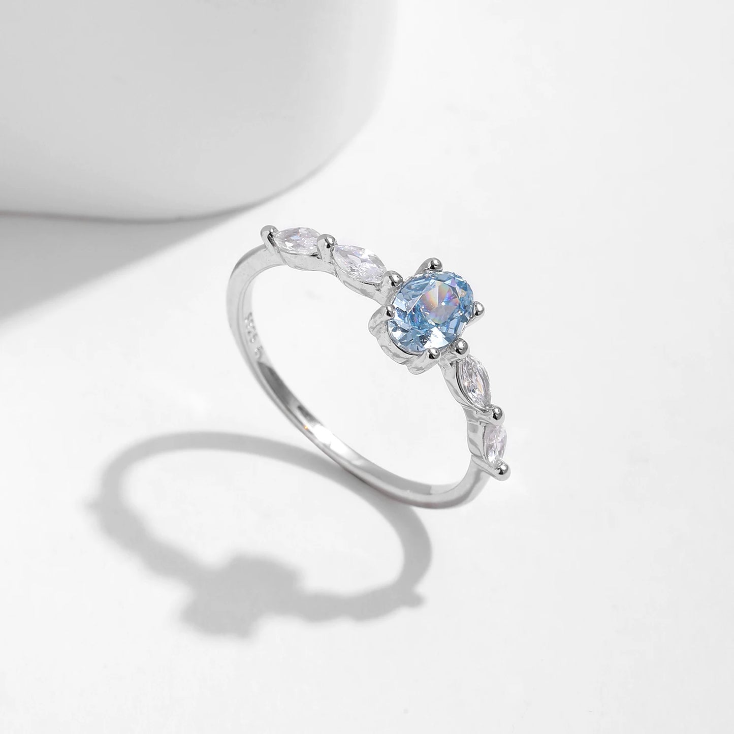 925 Sterling Silver Sea Blue Oval CZ Ring