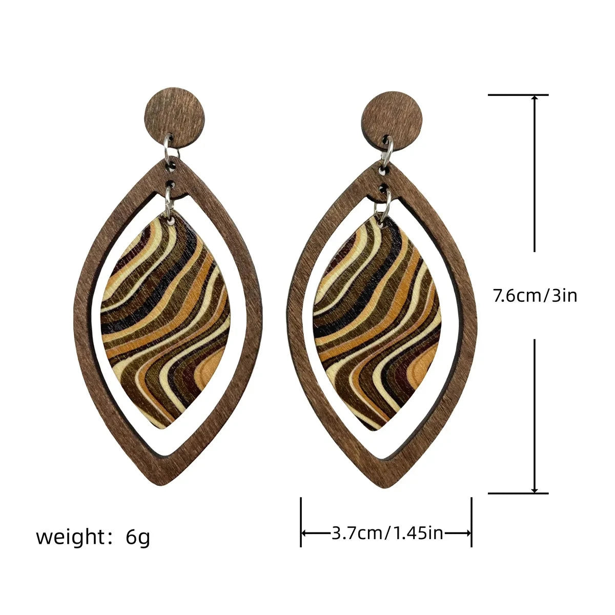 Bohemian Water Wave Pattern Wooden Earrings