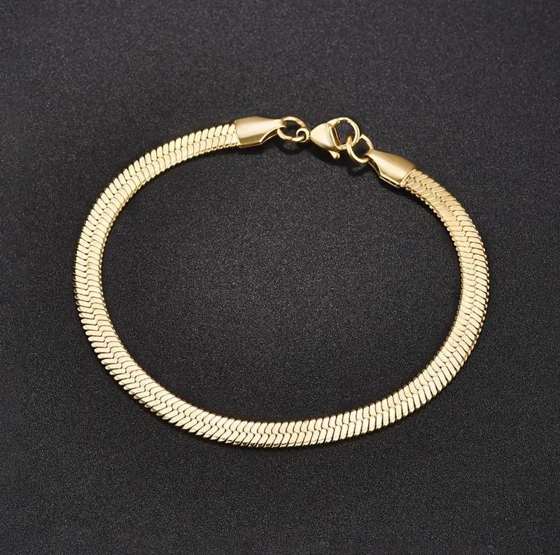 Gold Or Silver 3-5MM Stainless Steel Flat Snake Chain Bracelets