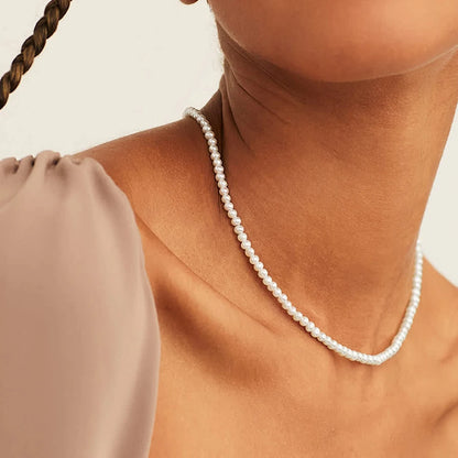 White Pearl Stainless Steel Necklaces 3-8mm