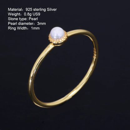 925 Sterling Silver Small Pearl Ring