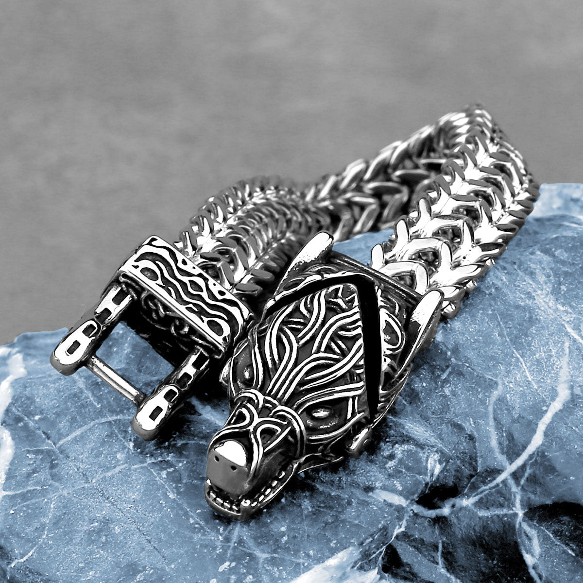 Stainless Steel Viking Wolf Head Bracelet