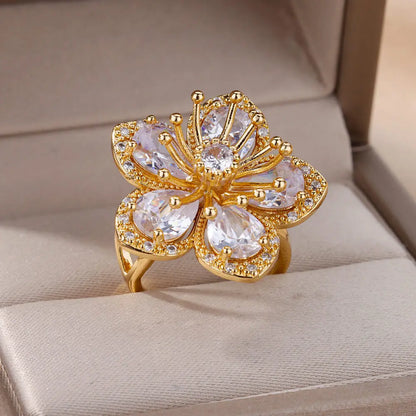 Stainless CZ Flower Rings