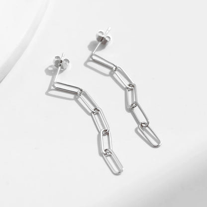 925 Sterling Silver Rectangular Long Chain Earrings