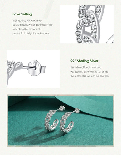 925 Sterling Silver Chain Style Stud Earrings CZ