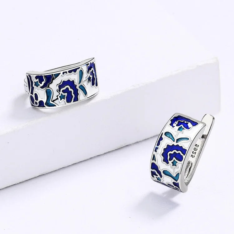 Chrome Blue Enamel Earrings