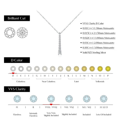 D Color Moissanite Diamond 925 Sterling Silver Pendant Necklace