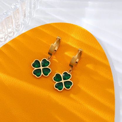 Stainless Steel Five Leaf Clover Stud Earrings (Multiple Choice)