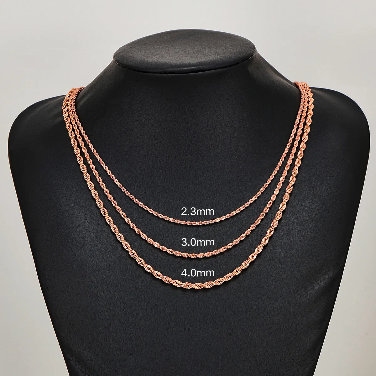 2.3-4mm Rose Gold Stainless Steel Twisted Rope Chain 16 to 30 Inches