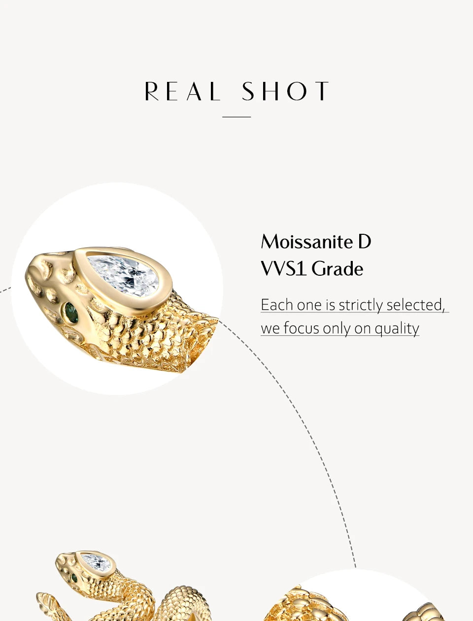 D Color Pear Cut Moissanite 925 Silver Or Yellow Gold Plated Snake Ring