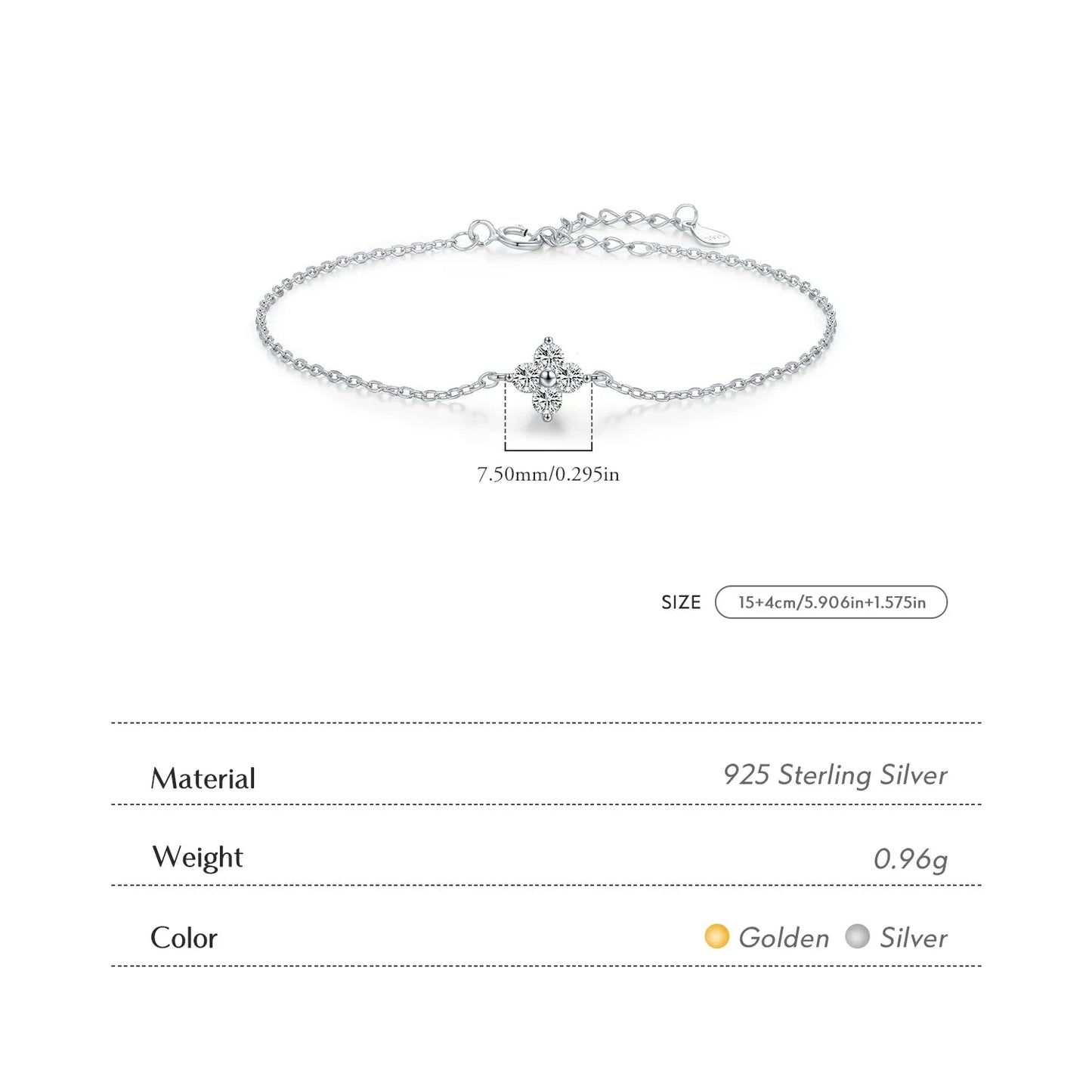 925 Sterling Silver Four Leaf CZ Bracelet