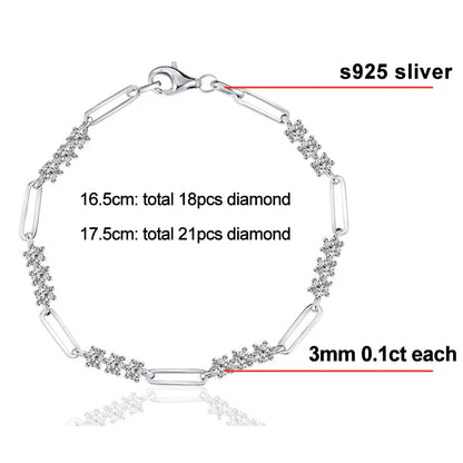 3mm D Color Moissanite Bracelet 925 Silver