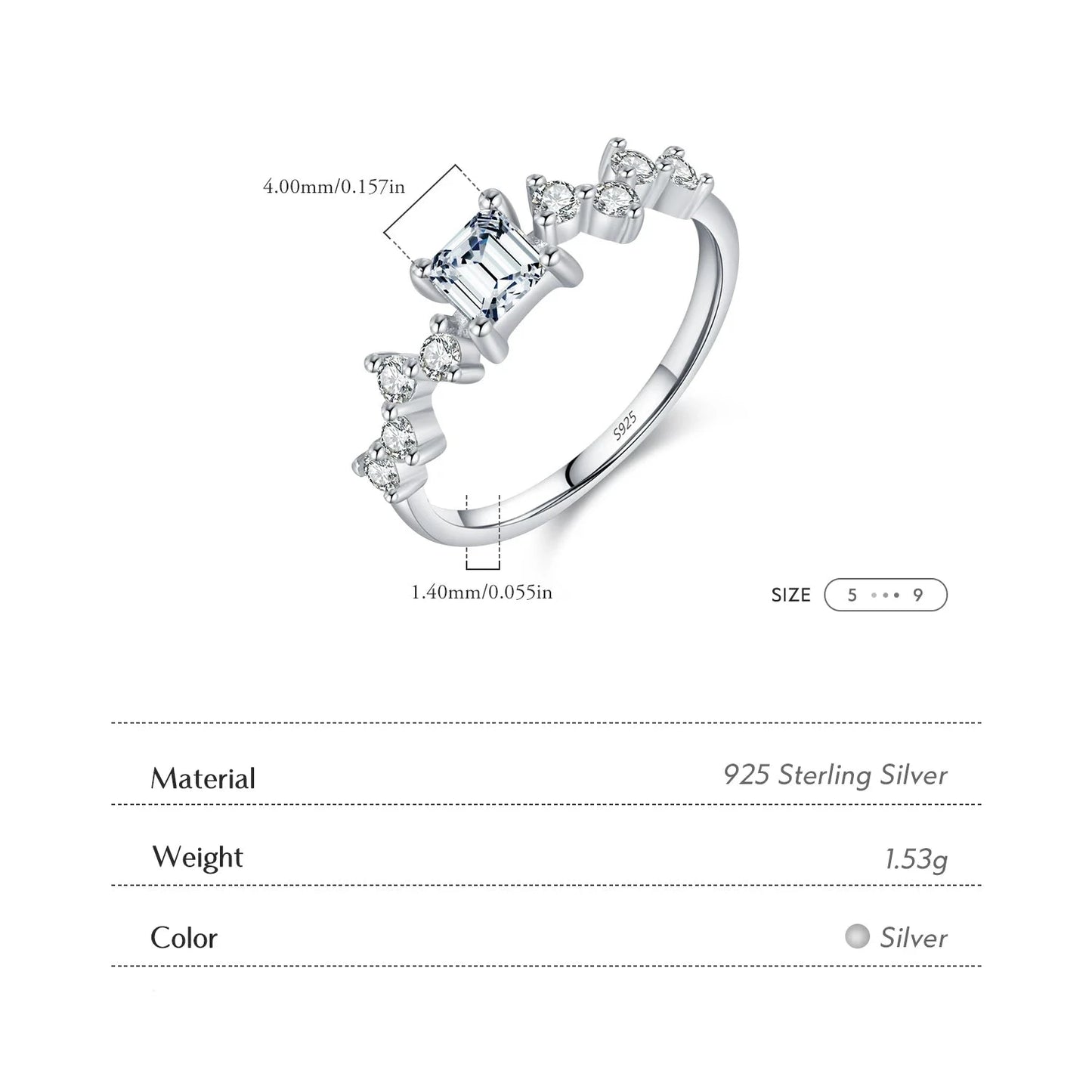 925 Sterling Silver Square CZ Ring