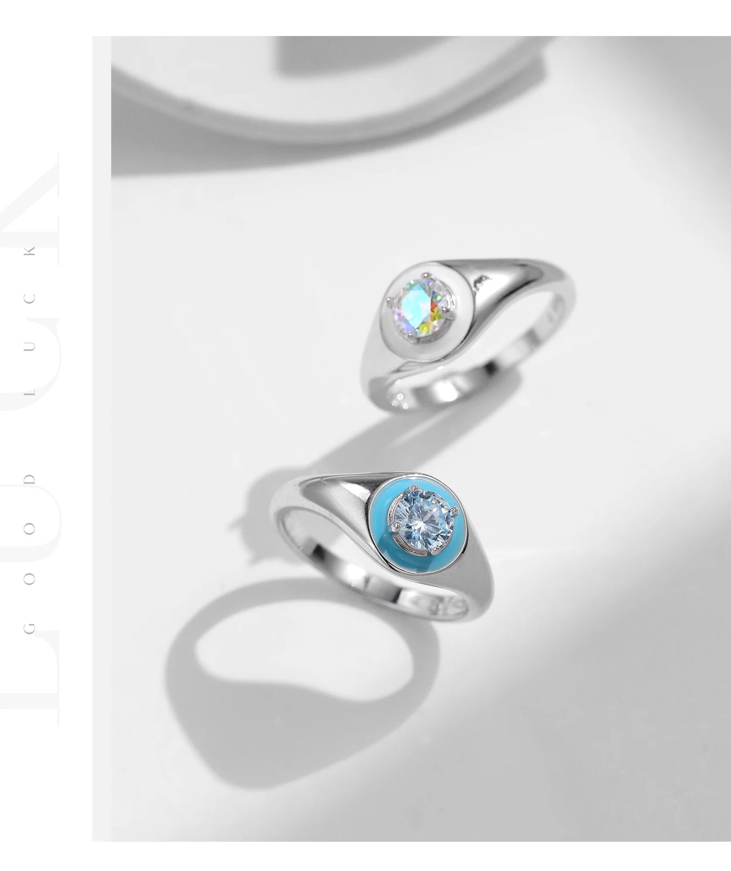 925 Sterling Silver Colorful Enamel Zirconia Signet Ring