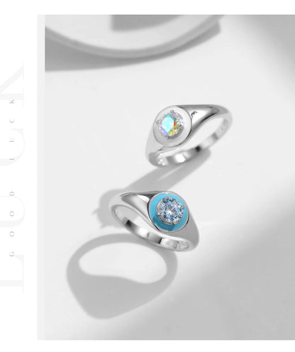 925 Sterling Silver Colorful Enamel Zirconia Signet Ring