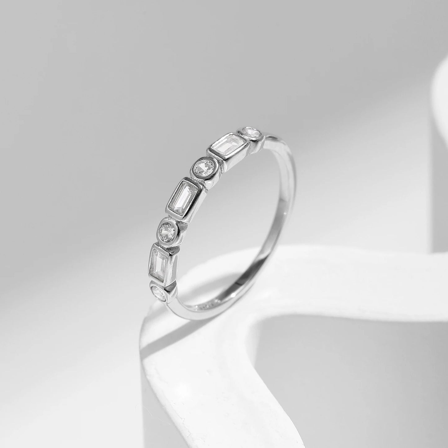 925 Sterling Silver Fashion Round, Rectangle CZ Ring