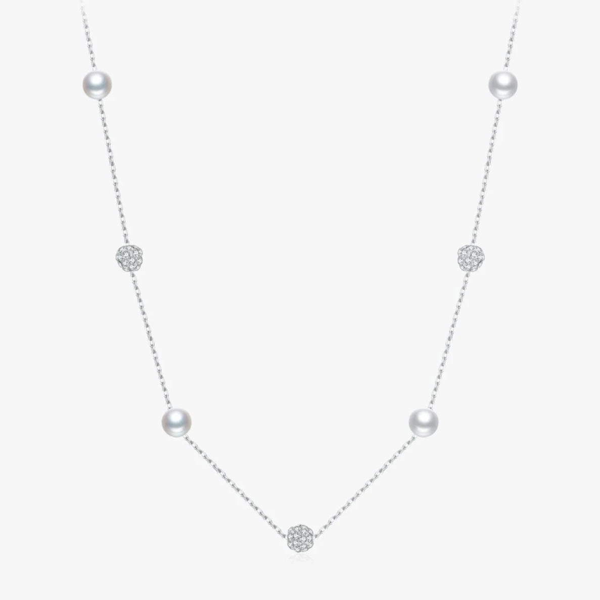 925 Sterling Silver Zirconia Beads & Pearl Chain Necklace