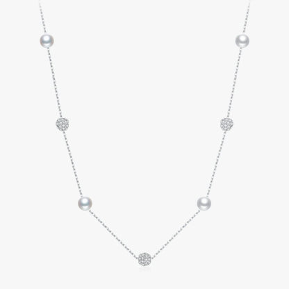 925 Sterling Silver Zirconia Beads & Pearl Chain Necklace