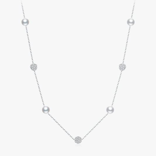 925 Sterling Silver Zirconia Beads & Pearl Chain Necklace