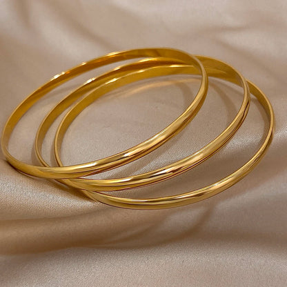 3pcs Glossy 18K Gold Plated Stainless Steel Bangles