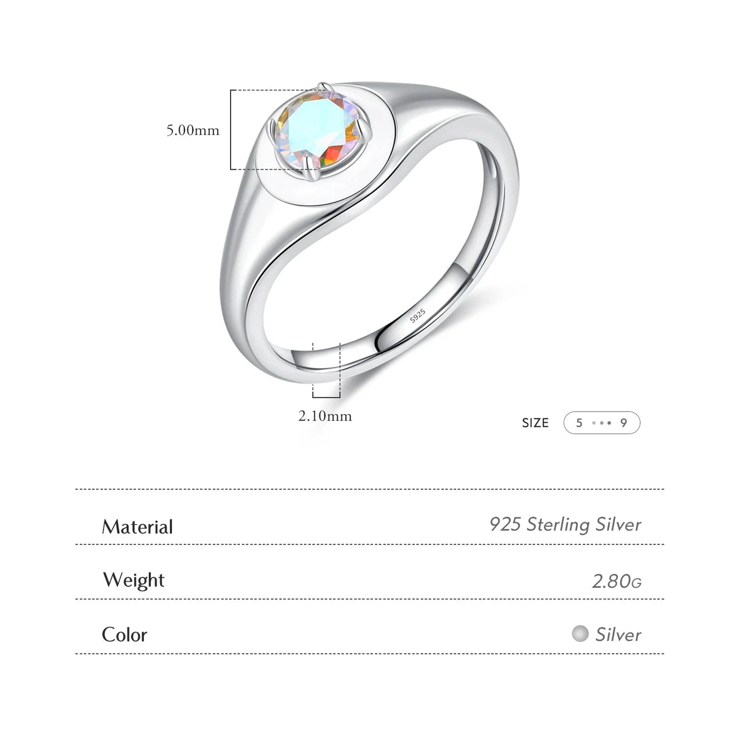 925 Sterling Silver Colorful Enamel Zirconia Signet Ring