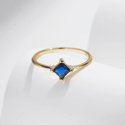 925 Sterling Silver Simple Square Royal Blue CZ Ring