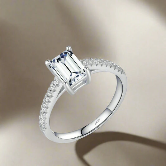 925 Sterling Silver Emerald Cut CZ Ring